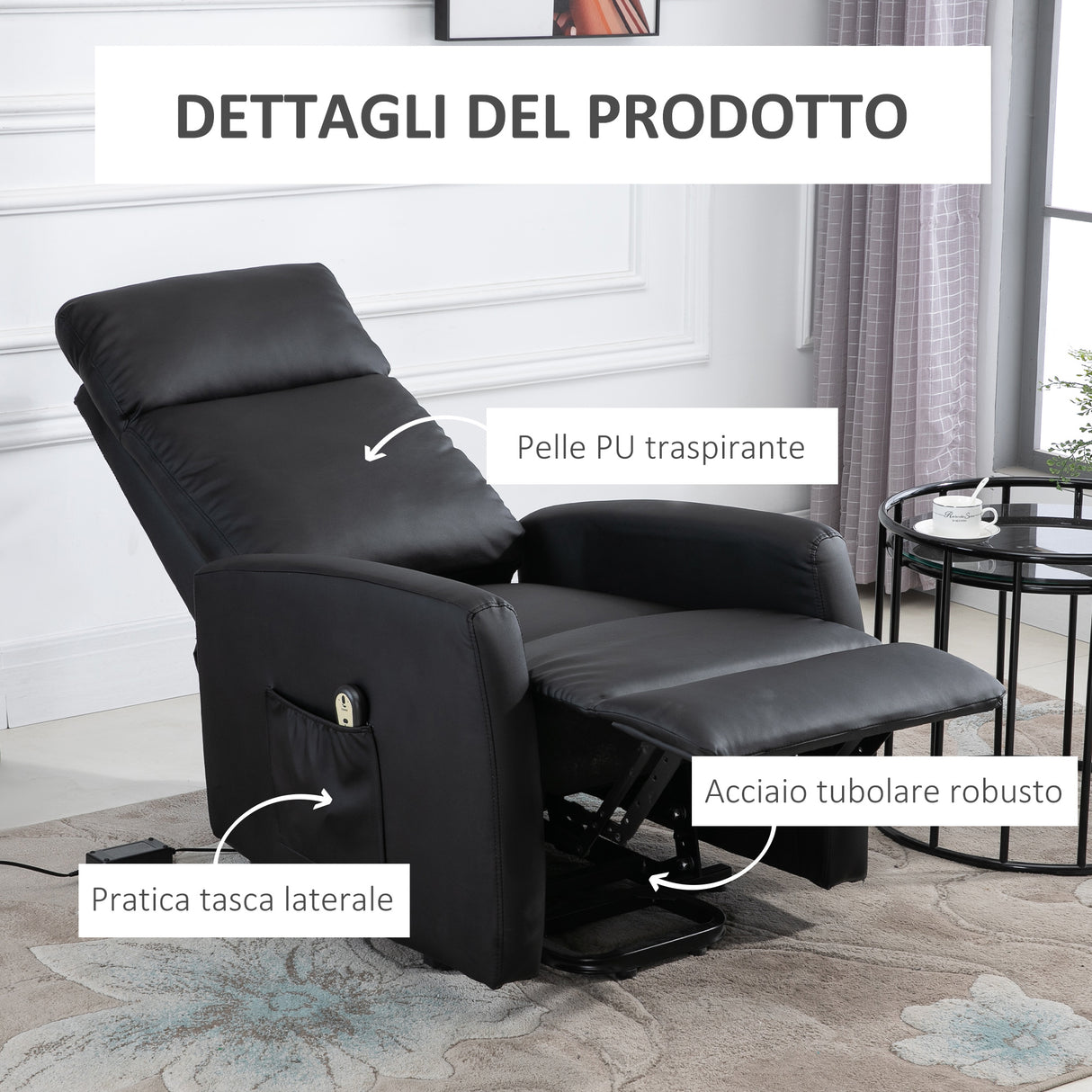 easycomfort easycomfort poltrona elettrica alzapersona 45 poltrona relax elettrica reclinabile a 145 con telecomando e poggiapiedi in pelle pu nero 67x95x105 cm ean 8054144135540