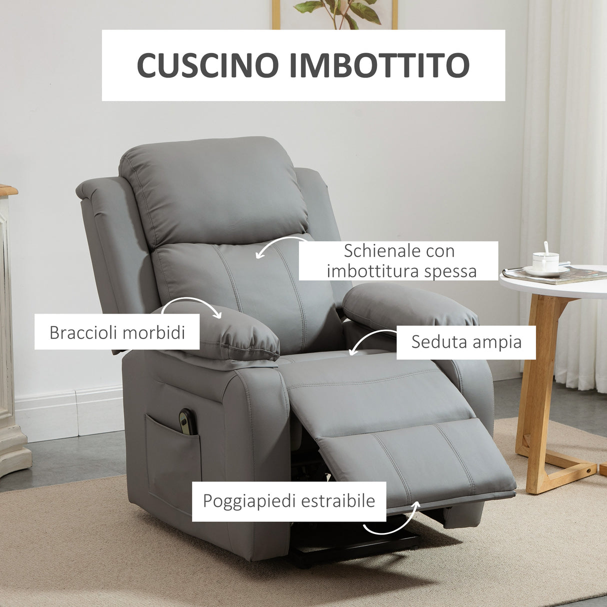 easycomfort easycomfort poltrona relax elettrica e alzapersona reclinabile fino 160 con telecomando in similpelle grigio