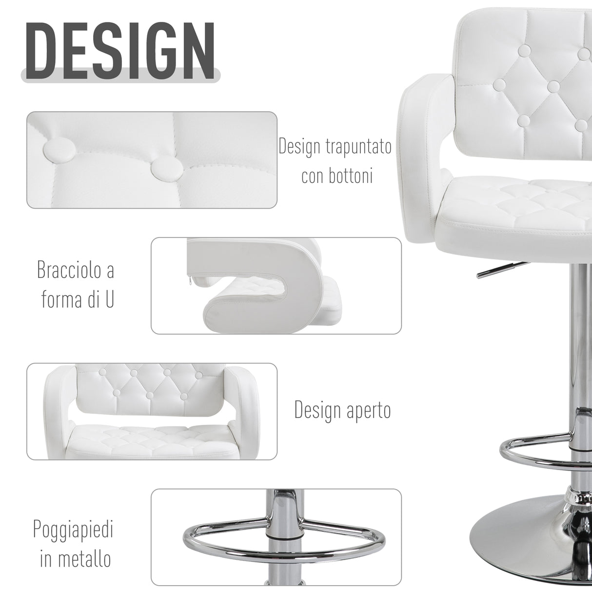 easycomfort easycomfort sgabello da bar alto con schienale e braccioli sgabello da cucina moderno girevole con altezza regolabile e poggiapiedi in finta pelle 61x50x94 114cm bianco ean 8054144130910