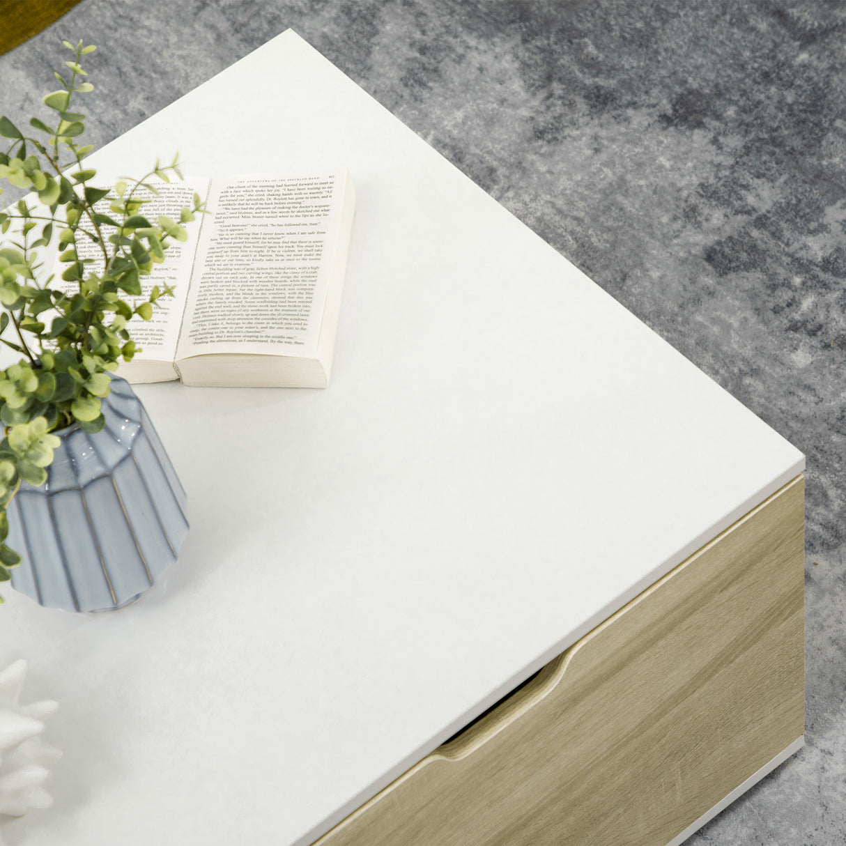 easycomfort easycomfort tavolino basso da caffe in truciolato con cassetti e ripiano in vetro per soggiorno e ingresso 106x58x39 cm bianco