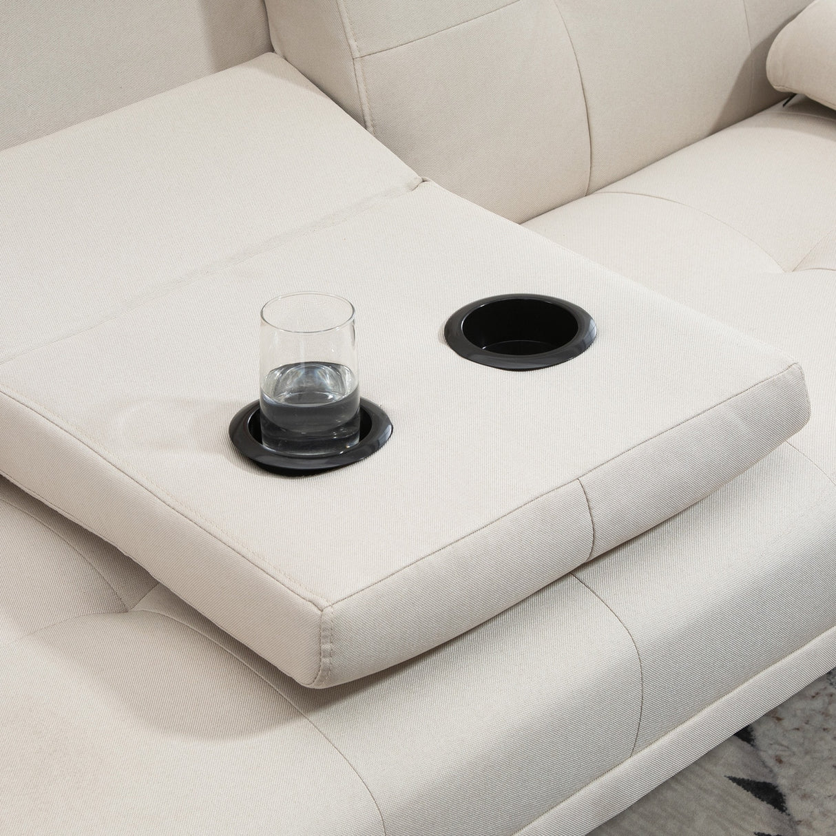 easycomfort easycomfort divano letto 3 posti reclinabile con rivestimento effetto lino e tavolino a ribalta beige