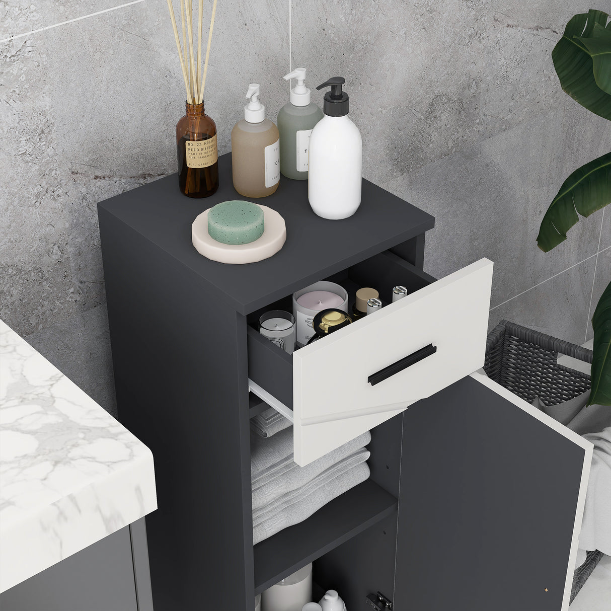 easycomfort easycomfort mobiletto bagno in truciolato con cassetto e armadietto a 2 livelli regolabili 30x30x82 cm grigio