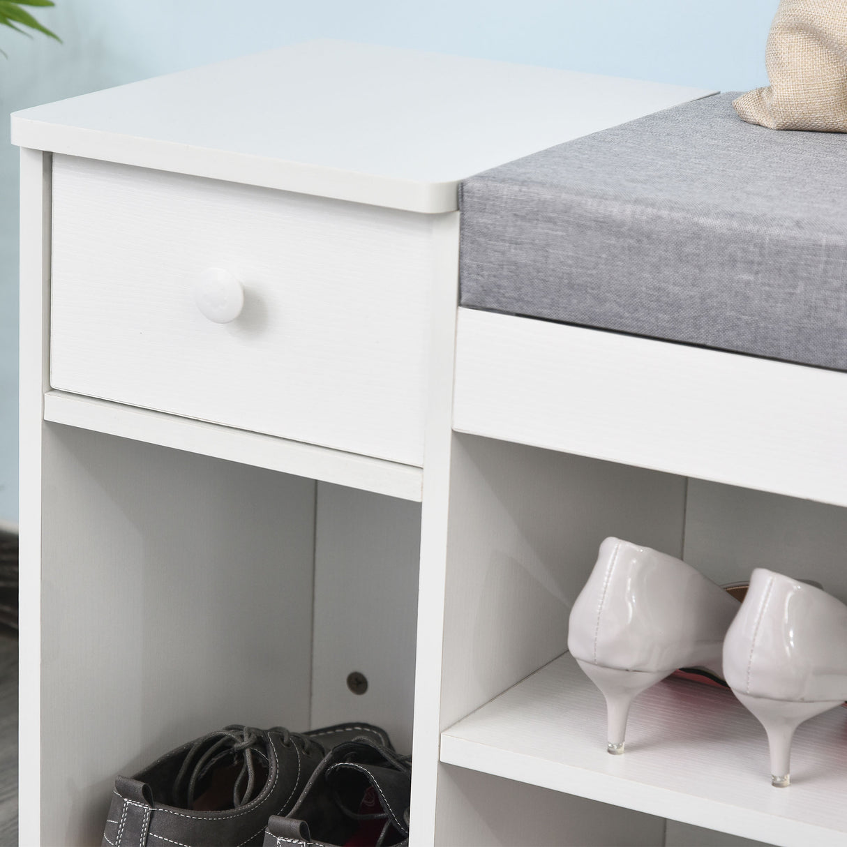 easycomfort easycomfort panca scarpiera con cuscino cassetto e 3 vani aperti in legno 81x31 5x49cm bianco