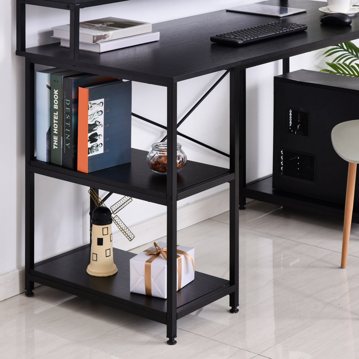 easycomfort easycomfort scrivania per computer con ripiani per monitor e cpu scrivania da ufficio per casa studio e lavoro nera 140 x 60 x 93cm ean 8054144131405