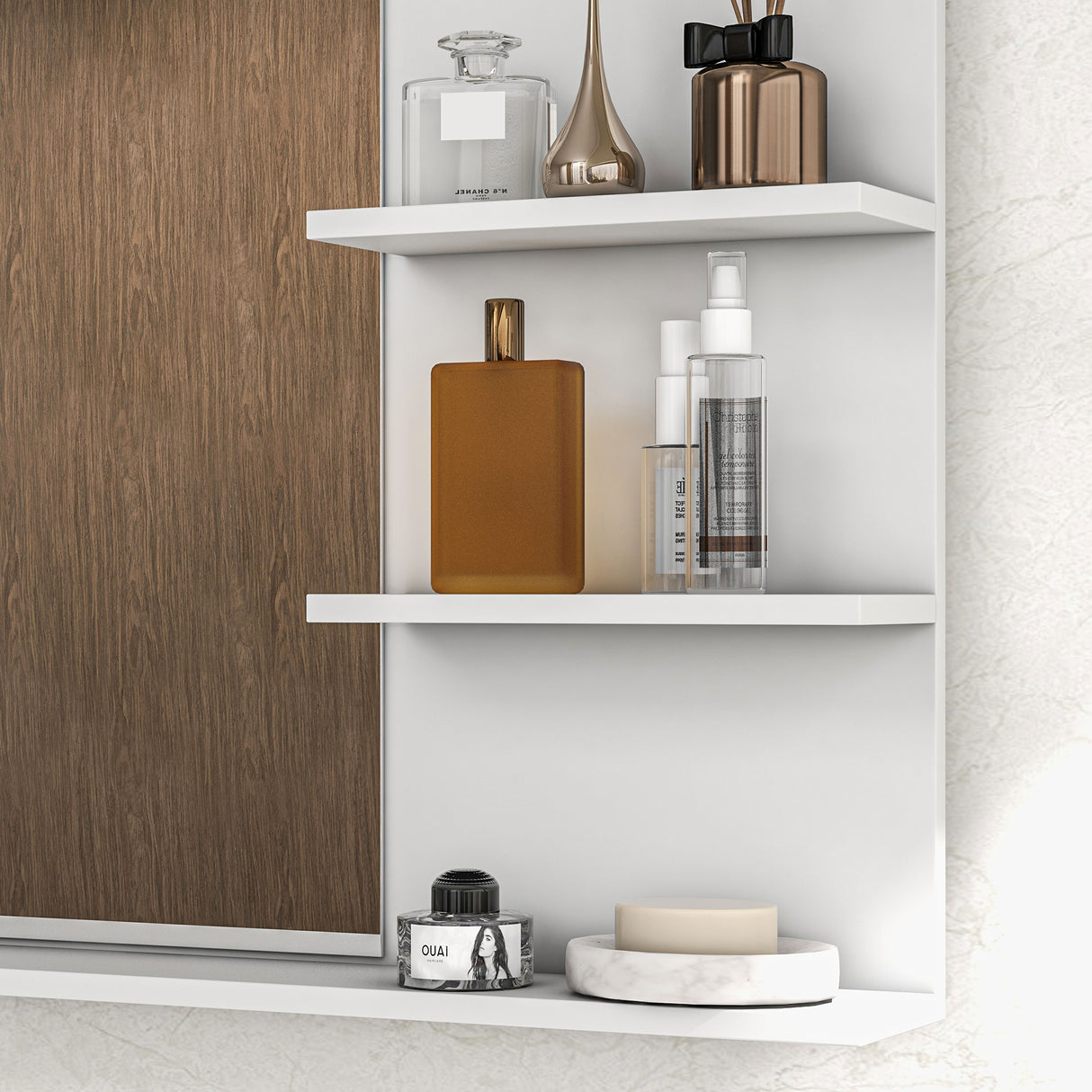 easycomfort easycomfort specchio da bagno a parete con 2 ripiani laterali e ripiano inferiore in mdf e vetro 75x10x48 cm bianco