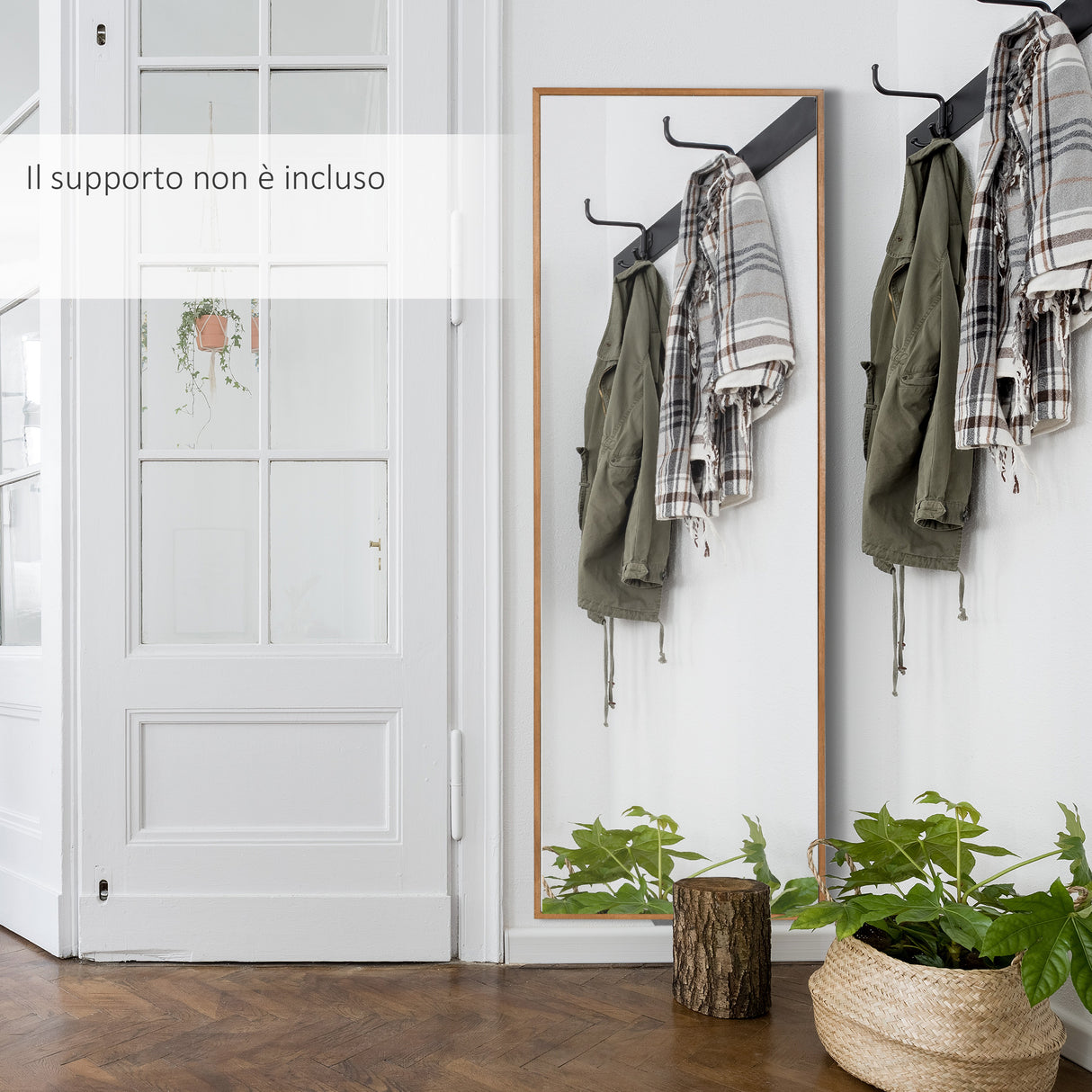 easycomfort easycomfort specchio da parete e da appoggio in legno di pino con ganci inclusi 45x125cm