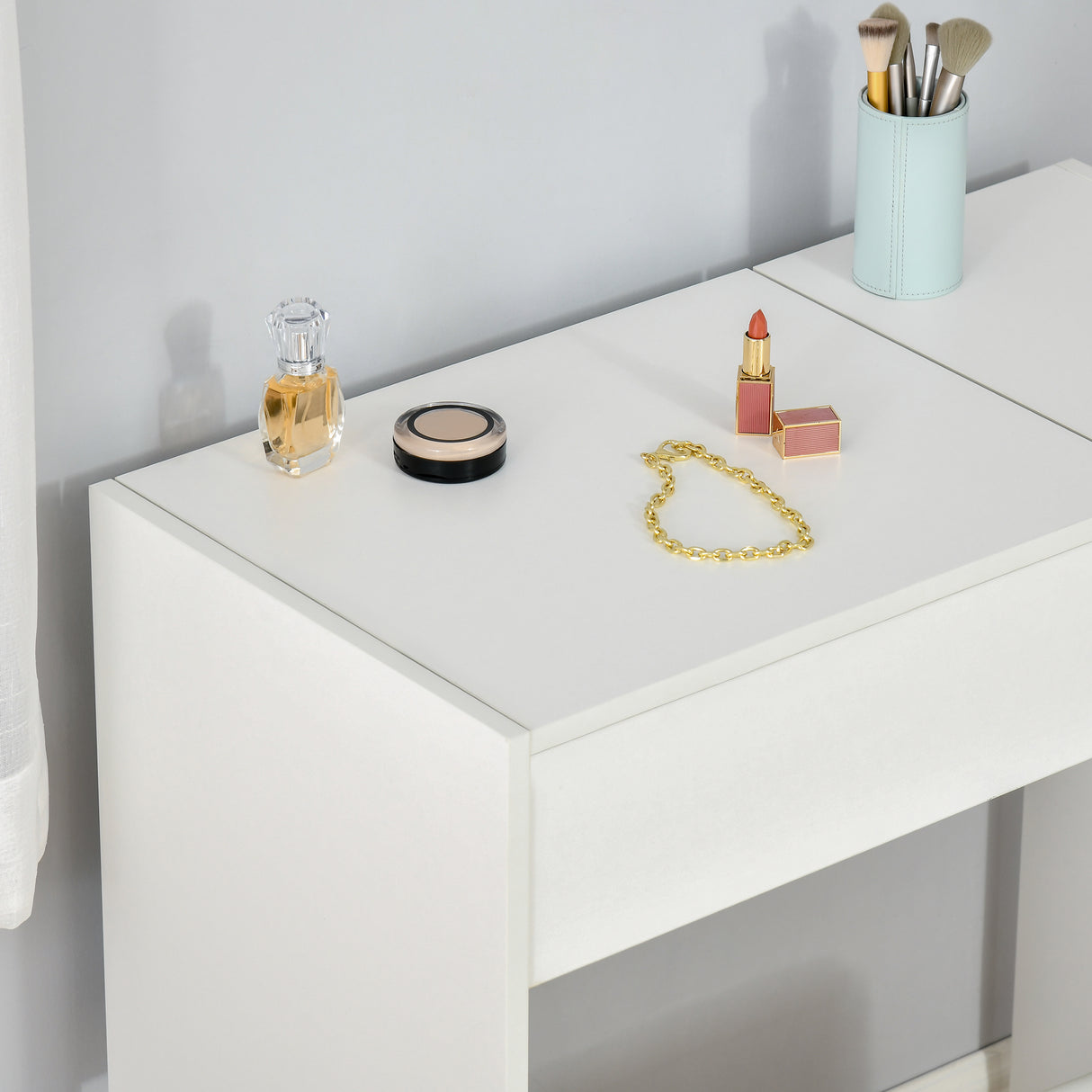 easycomfort easycomfort tavolo da trucco con specchio richiudibile tavolo da trucco moderno con sgabello vano contenitore 4 scomparti mdf bianco 80x40x79 cm ean 8054111848237