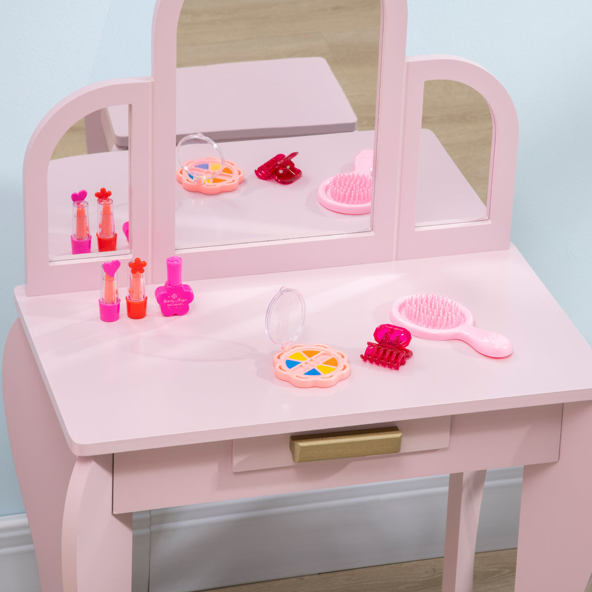 easycomfort easycomfort tavolo per trucco per bambine 3 6 anni con sgabello cassetti e specchio coordinato in acrilico rosa