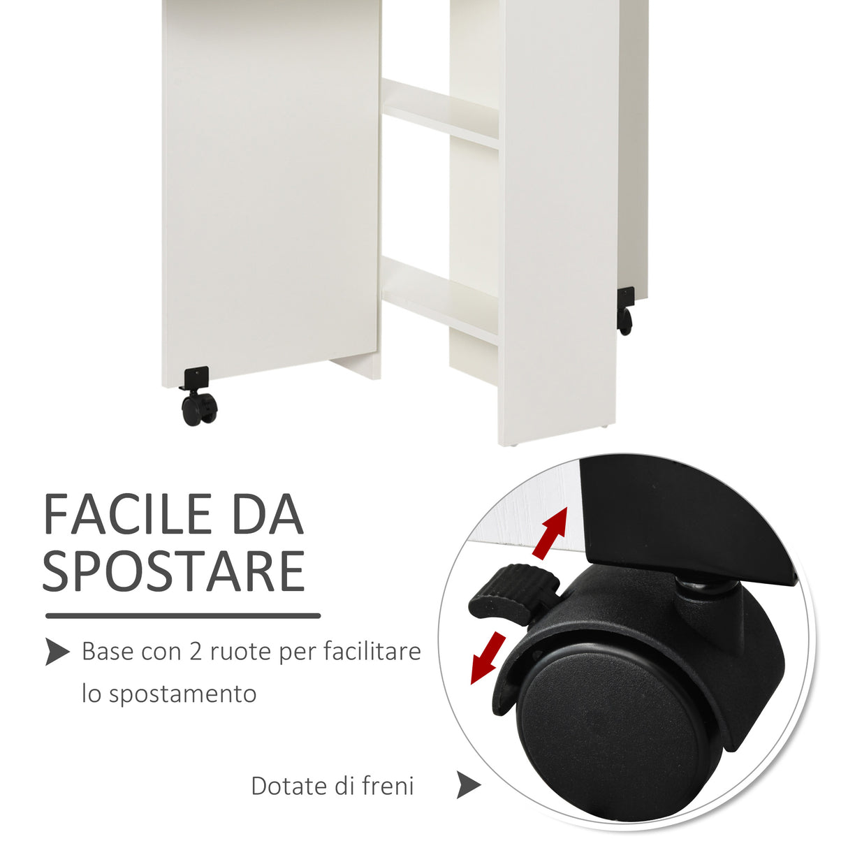 easycomfort easycomfort tavolo pieghevole salvaspazio 2 ripiani inferiori in legno tavolo richiudibile salvaspazio con ruote per 6 persone 75p x 140l x 74h cm bianco ean 8054111849241