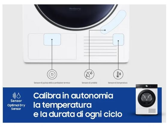 asciugatrice a pompa di calore 9kg samsung dv90bb5245aes3 optimal dry classe a ___