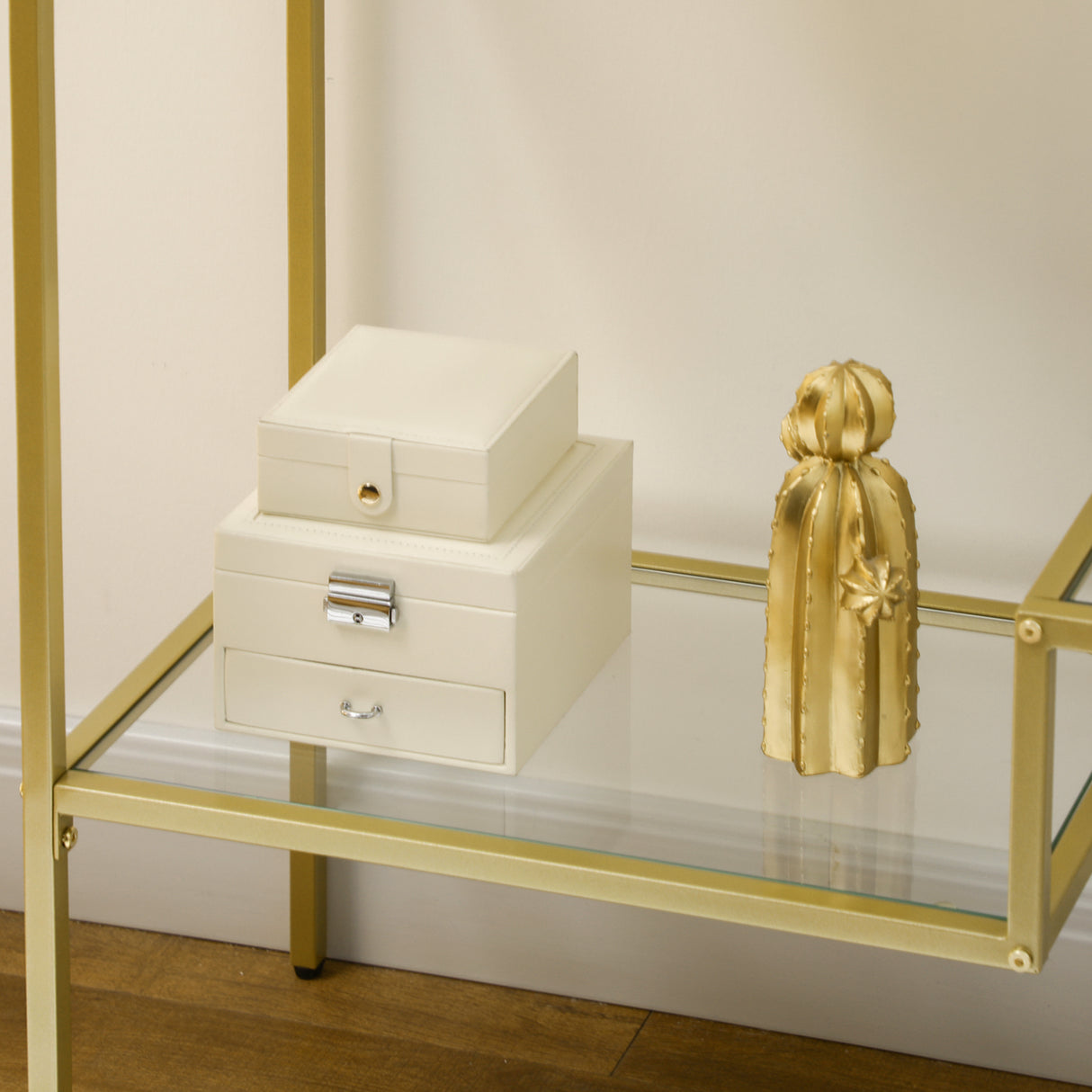 easycomfort easycomfort consolle da ingresso a 3 ripiani in acciaio e vetro temperato 100x32x76 cm oro