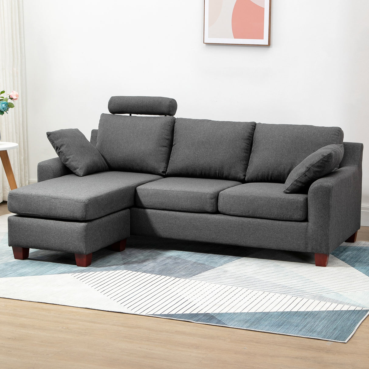 easycomfort easycomfort divano a 3 posti con poggiapiedi e cuscini in tessuto di lino grigio scuro 195 x 81 x 86cm ean 8055776915630