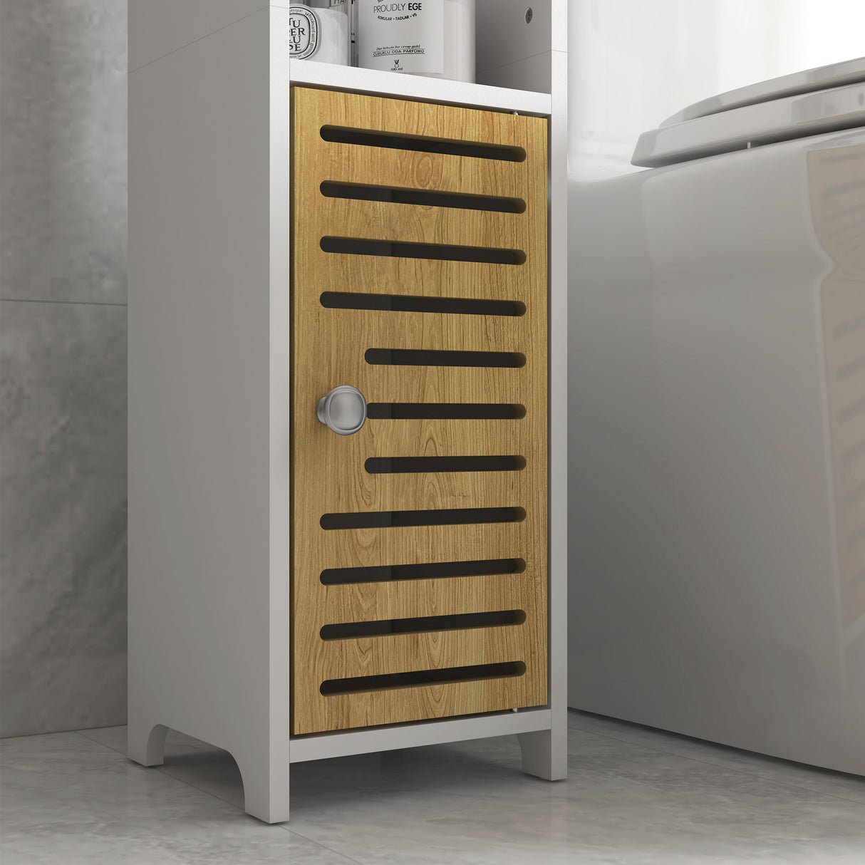 easycomfort easycomfort mobiletto bagno salvaspazio moderno con ripiani e armadietto in truciolato superficie in melamina18x20x90cm bianco