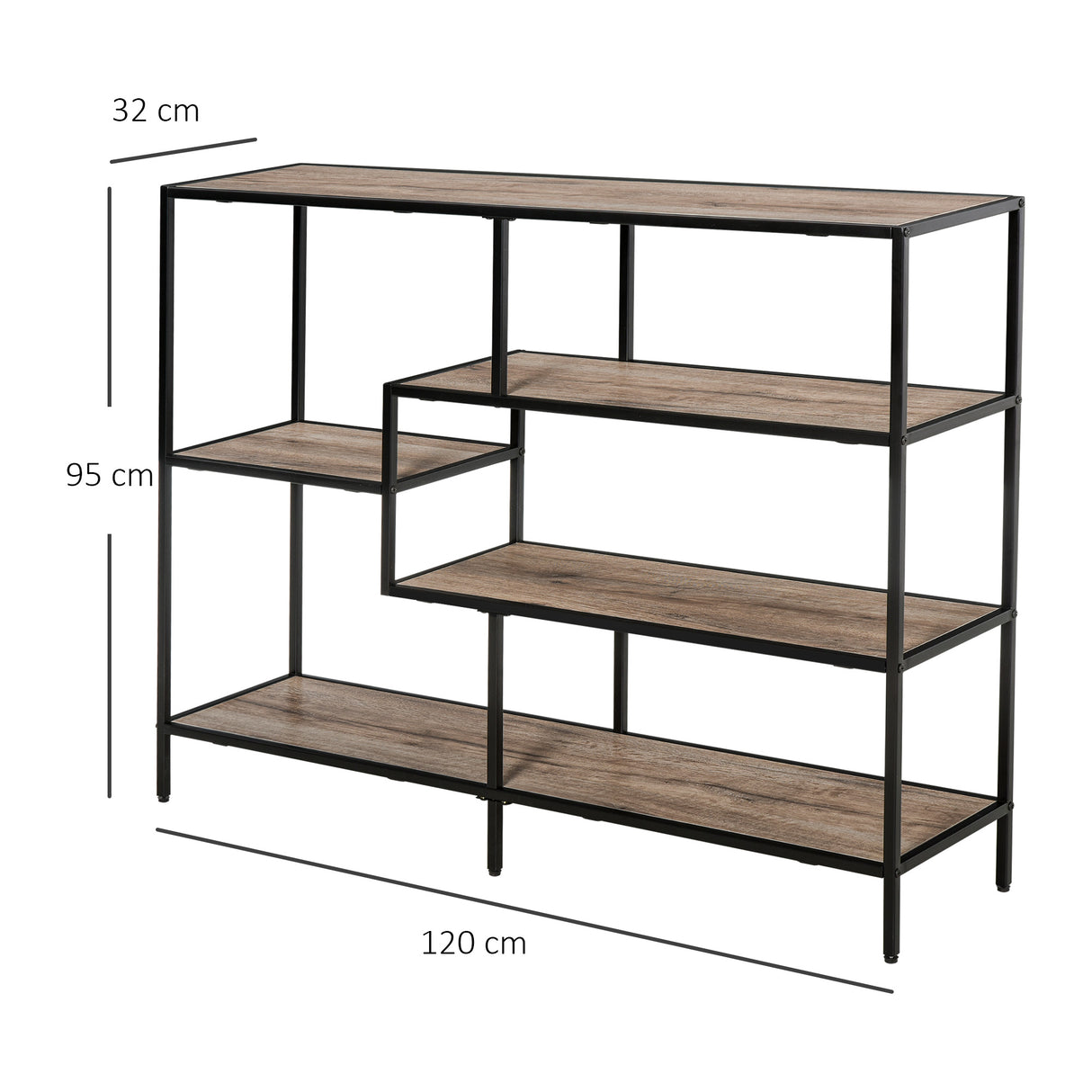 easycomfort easycomfort scaffale libreria asimmetrica in stile industriale in legno e metallo nero 120x32x95cm ean 8054144130903