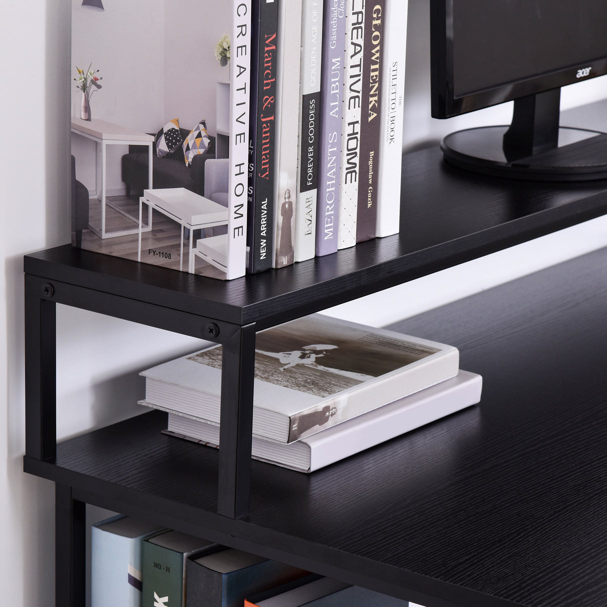 easycomfort easycomfort scrivania per computer con ripiani per monitor e cpu scrivania da ufficio per casa studio e lavoro nera 140 x 60 x 93cm ean 8054144131405