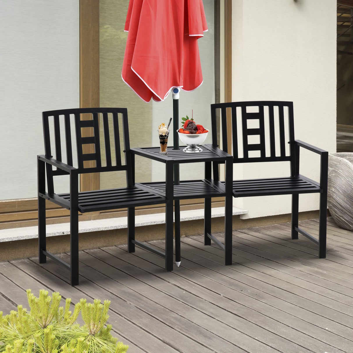 immagine-2-easycomfort-easycomfort-panchina-da-giardino-in-metallo-con-tavolino-e-foro-per-ombrellone-nero