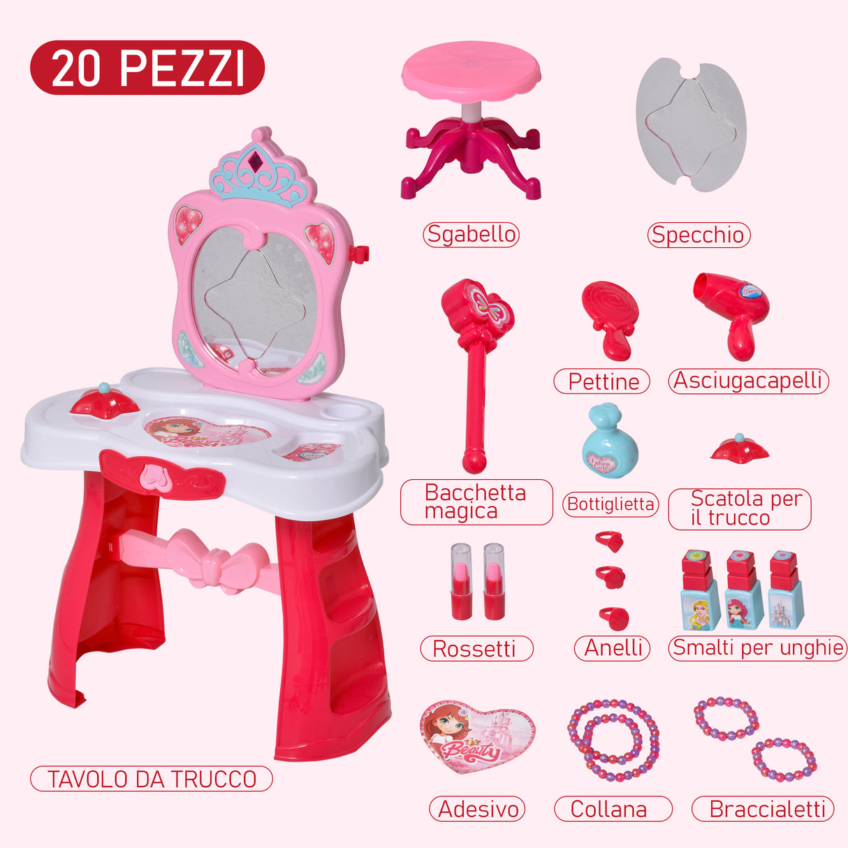 immagine-4-easycomfort-easycomfort-postazione-trucco-giocattolo-per-bambine-con-sgabello-luci-suoni-e-accessori-44x28x67-cm-bianca-e-rosa
