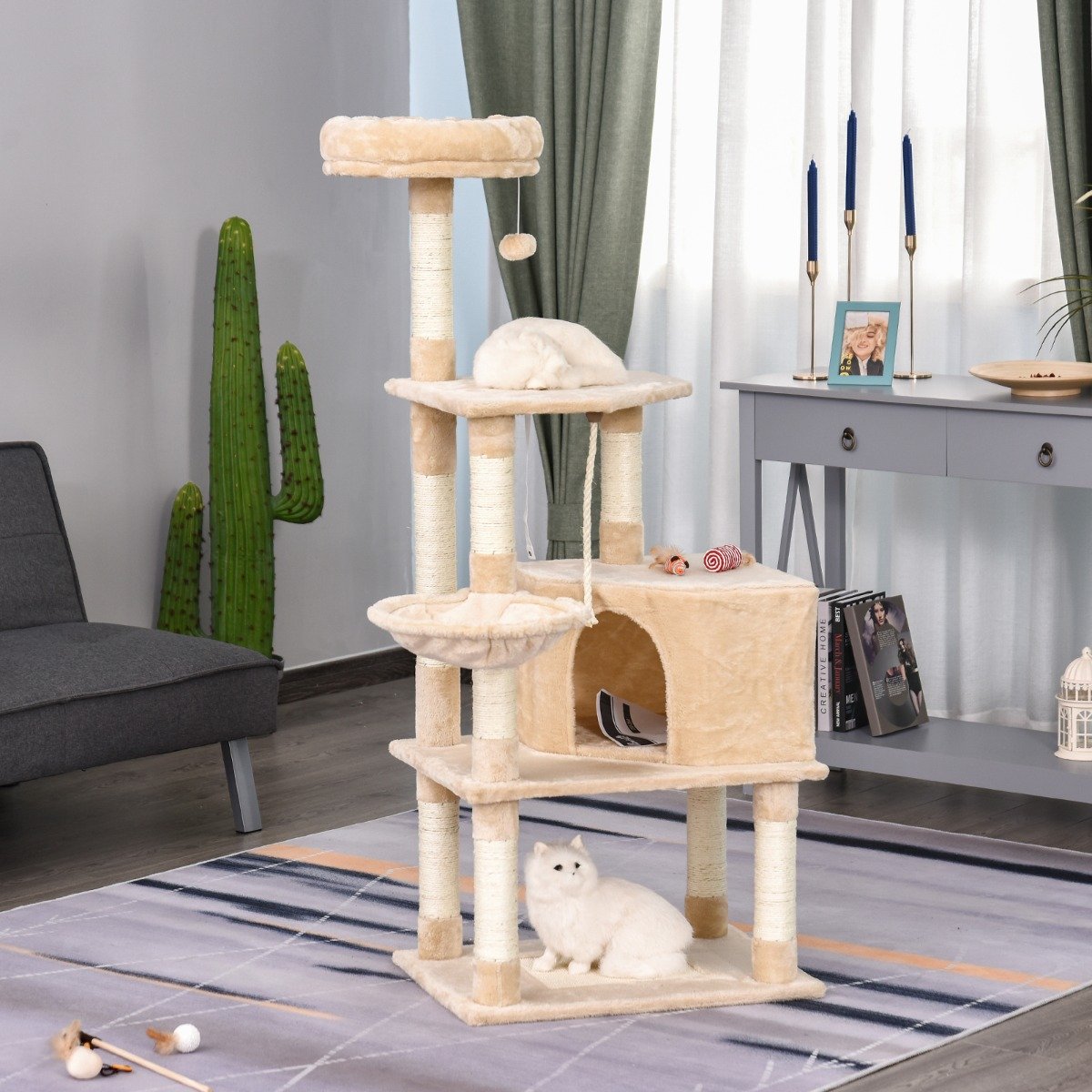 immagine-6-easycomfort-easycomfort-tiragraffi-a-colonna-per-gatti-con-4-livelli-cuccia-lettini-sospesi-e-pali-in-corda-sisal-beige-ean-8054144132266