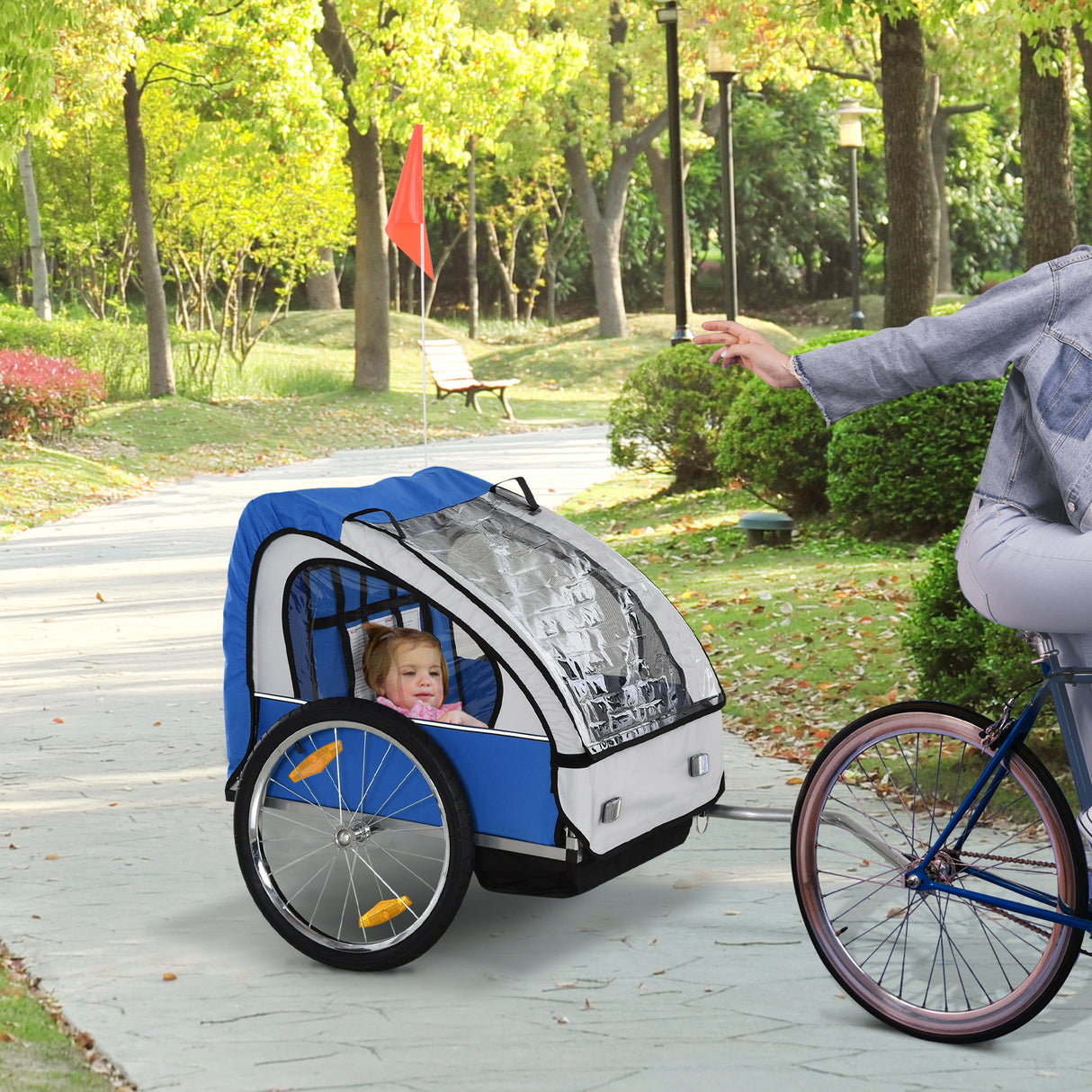 immagine-9-easycomfort-easycomfort-rimorchio-bici-bambini-con-2-posti-2-cinture-di-sicurezza-telaio-in-acciaio-e-copertura-in-tessuto-oxford-blu-ean-8054144134734