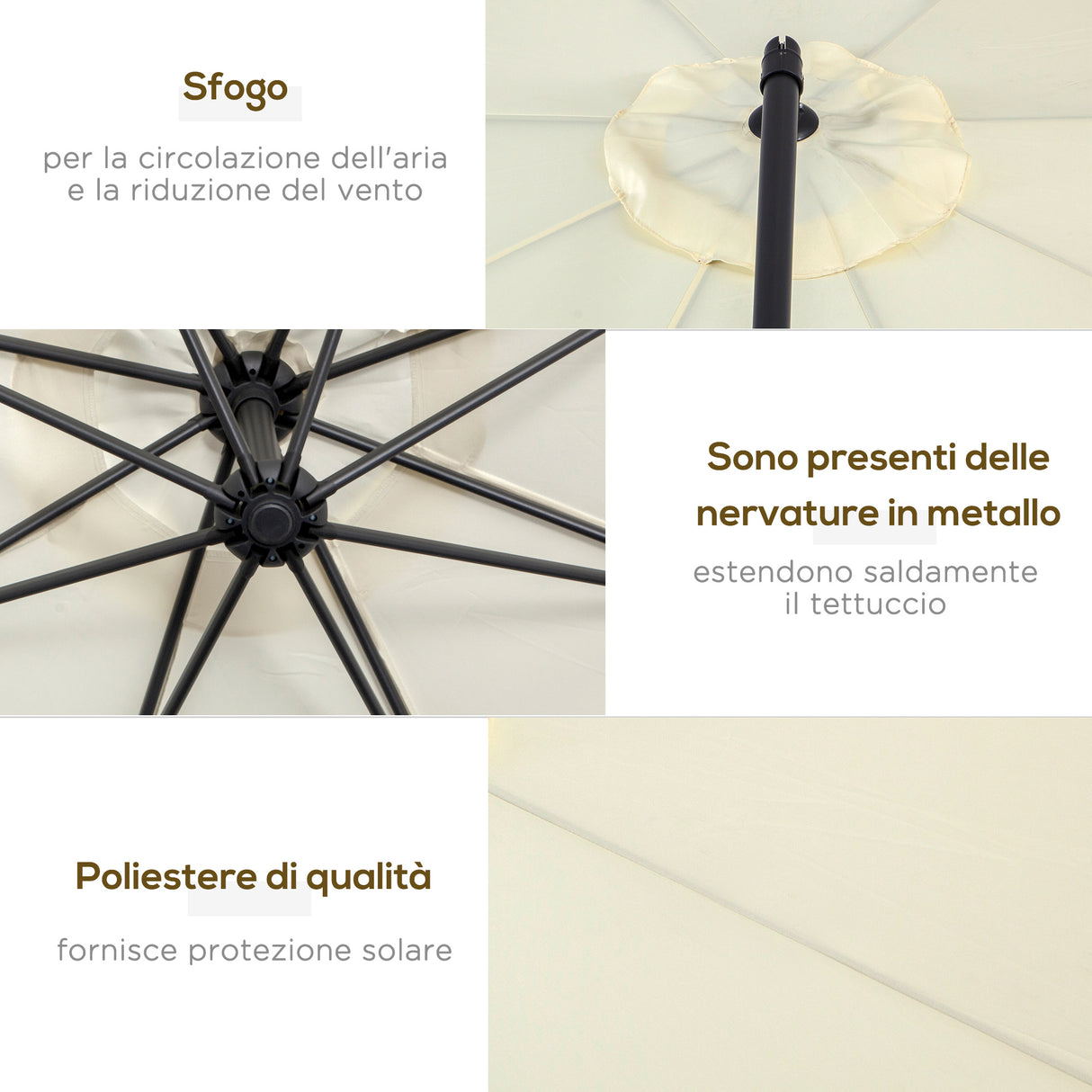 easycomfort easycomfort ombrellone parasole decentrato da giardino da spiaggia ferro 3m beige