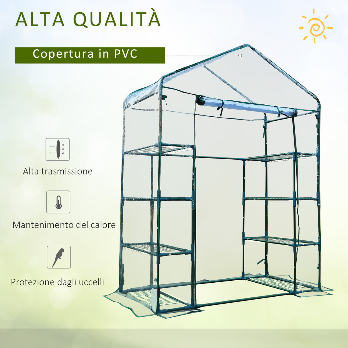 easycomfort easycomfort serra da giardino in acciaio e pvc trasparente con porta avvolgibile 143x73x195 cm verde