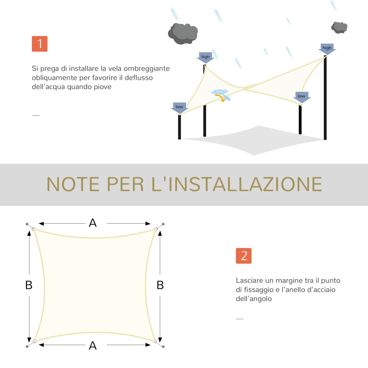 easycomfort easycomfort vela da giardino rettangolare in hdpe crema 3x4m