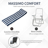 easycomfort easycomfort set 2 sedie a sdraio pieghevoli reclinabili con imbottitura a righe e braccioli bianco e blu