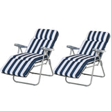 easycomfort easycomfort set 2 sedie a sdraio pieghevoli reclinabili con imbottitura a righe e braccioli bianco e blu