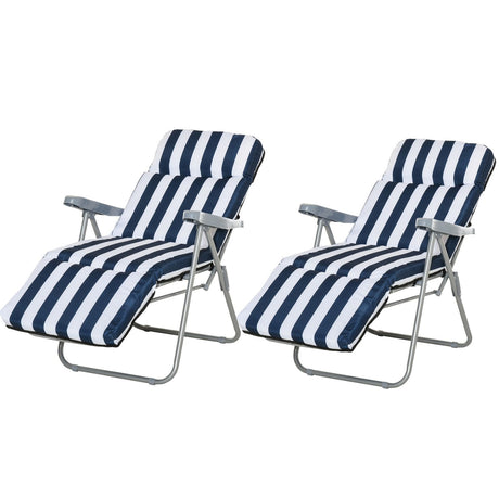 easycomfort easycomfort set 2 sedie a sdraio pieghevoli reclinabili con imbottitura a righe e braccioli bianco e blu