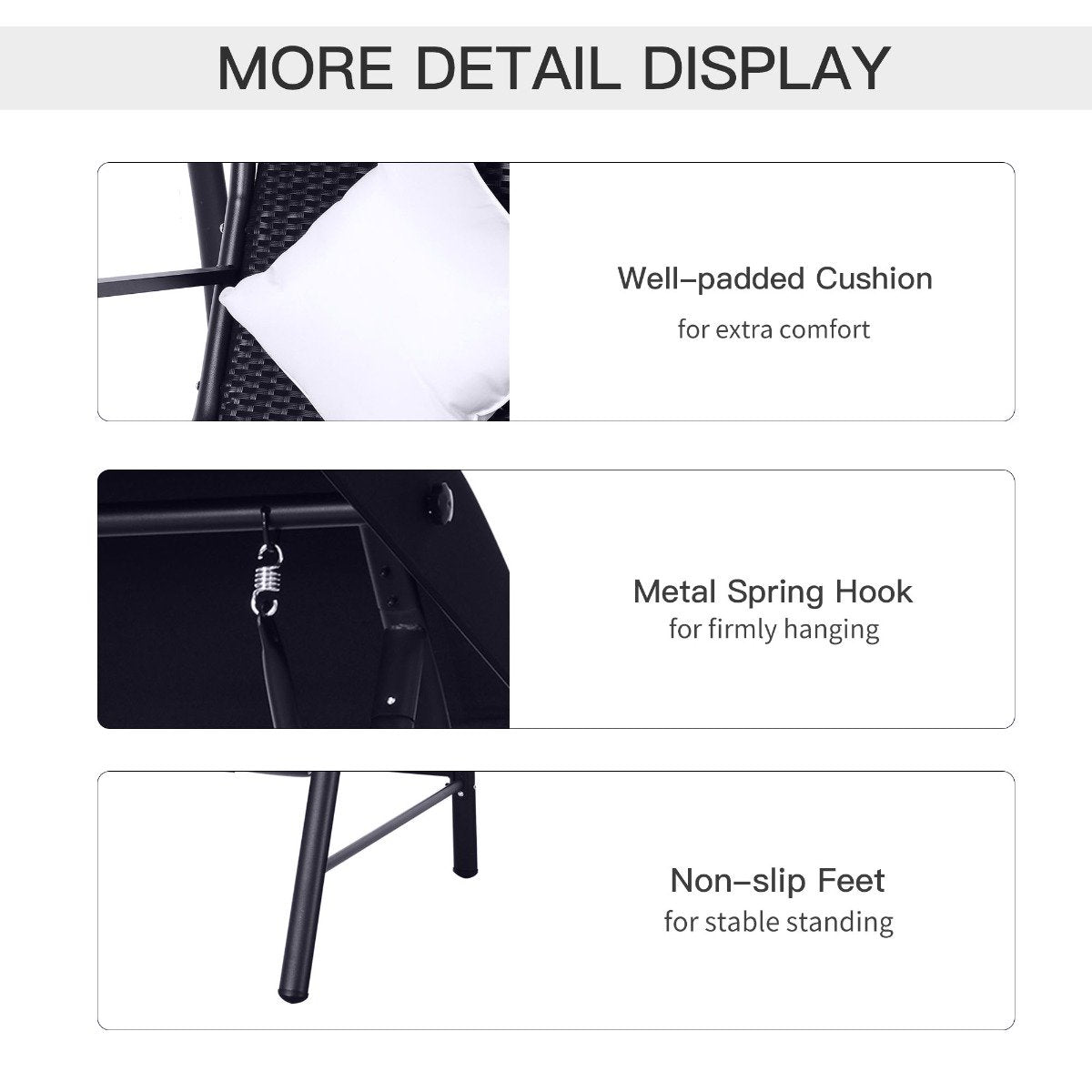 easycomfort easycomfort dondolo 3 posti in rattan e ferro con cuscini e tettuccio parasole nero