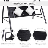 easycomfort easycomfort dondolo 3 posti in rattan e ferro con cuscini e tettuccio parasole nero