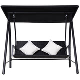 easycomfort easycomfort dondolo 3 posti in rattan e ferro con cuscini e tettuccio parasole nero