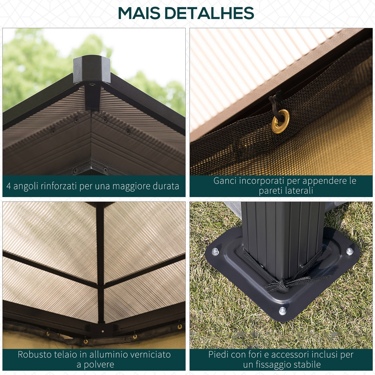easycomfort gazebo di lusso in alluminio tendone da giardino 300x360x265cm