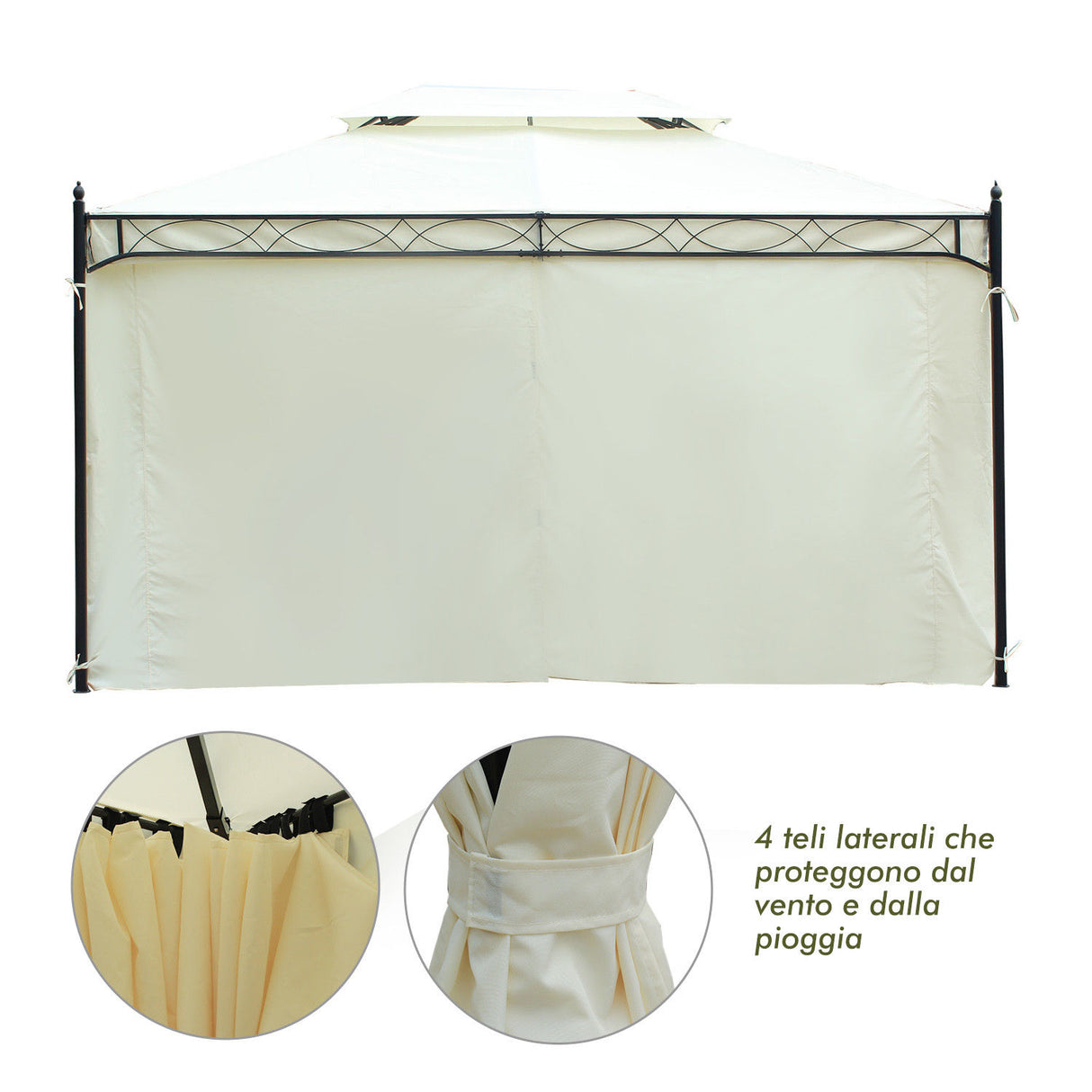 easycomfort easycomfort gazebo da giardino 3x4m in metallo con doppio tetto crema