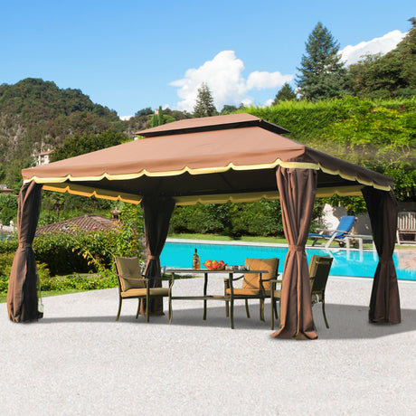 easycomfort easycomfort gazebo da giardino con doppio tetto e zanzariera in poliestere caffe 2.9x3.9m