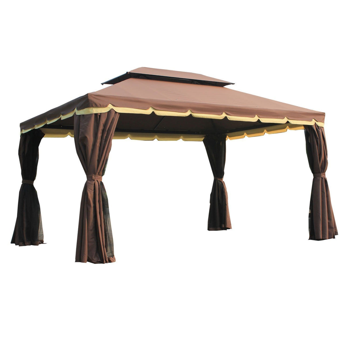 easycomfort easycomfort gazebo da giardino con doppio tetto e zanzariera in poliestere caffe 2.9x3.9m