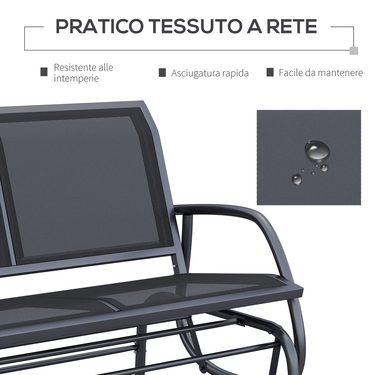 easycomfort easycomfort panchina a dondolo biposto in metallo nero 123x70x87cm