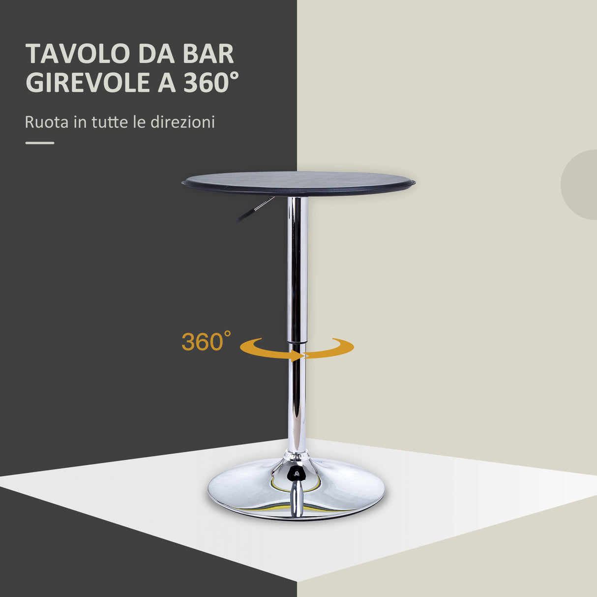 easycomfort easycomfort tavolino da bar cromato tavolo rotondo regolabile in altezza con sistema lift up piano rotondo girevole 360 63x67 93cm ean 8054111841238