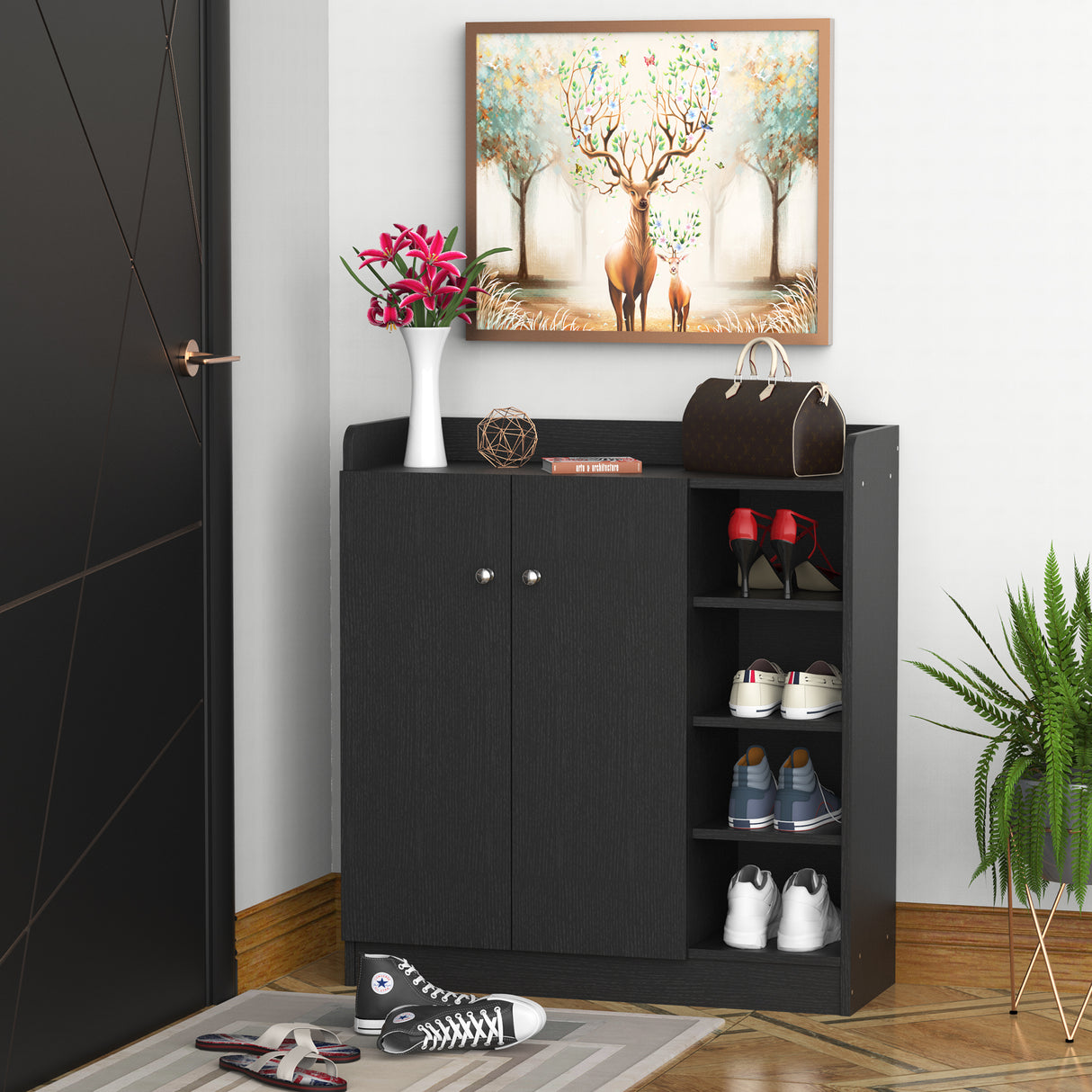 easycomfort easycomfort armadio scarpiera salvaspazio regolabile scarpiera moderna in legno per 12 paia di scarpe con 4 ripiani aperti 83x30x90 cm nero ean 8054111842204