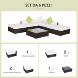 easycomfort easycomfort mobili da giardino in rattan pe con divano angolare e pouf con cuscini telaio set da 18 pezzi marrone