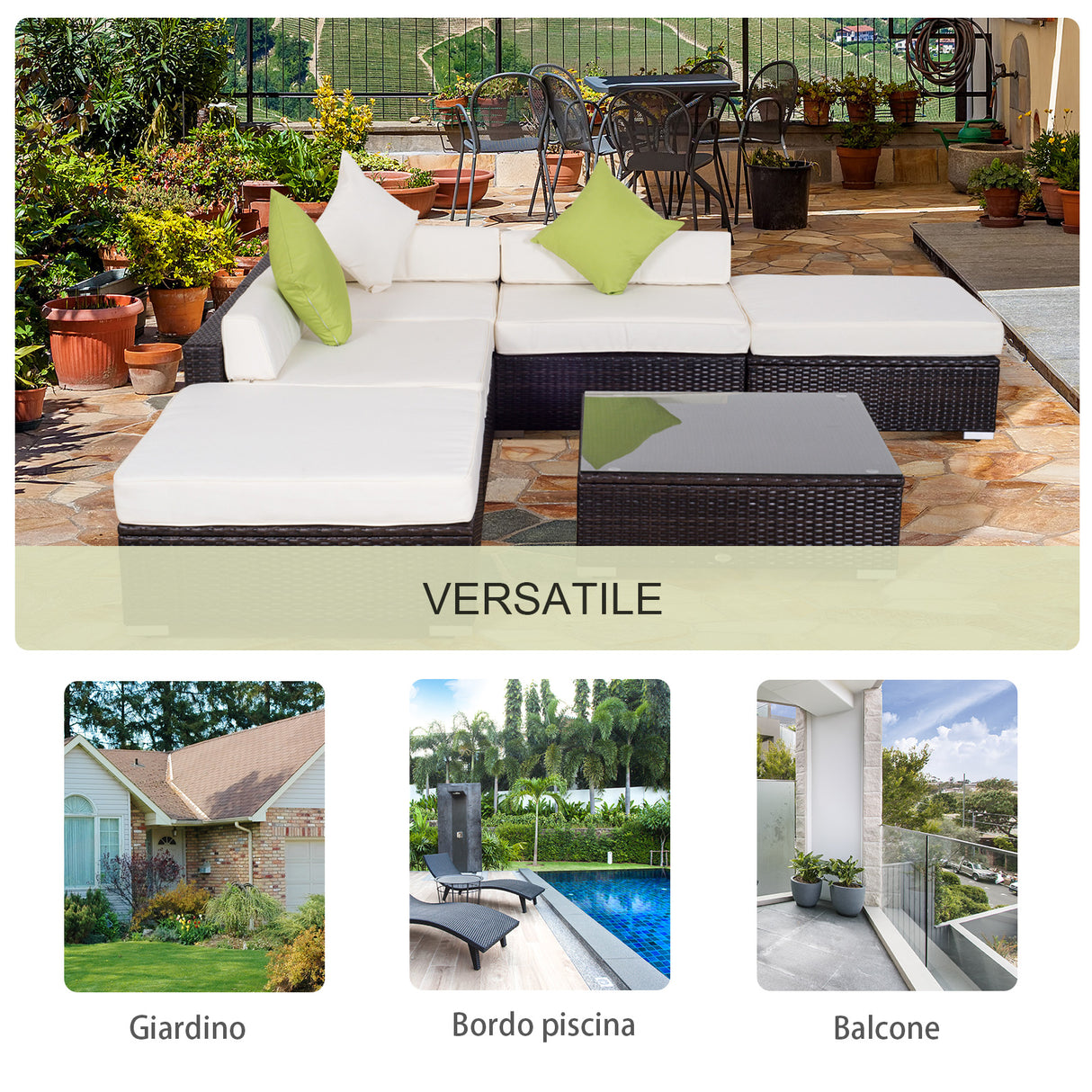 easycomfort easycomfort mobili da giardino in rattan pe con divano angolare e pouf con cuscini telaio set da 18 pezzi marrone