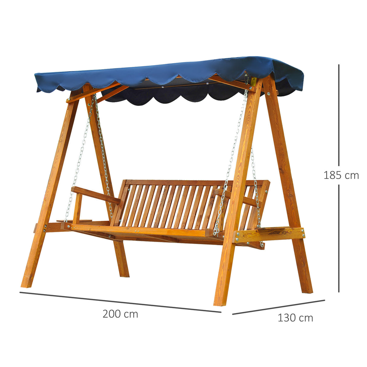 easycomfort dondolo da giardino 3 posti con baldacchino in legno 200x 130x 185cm