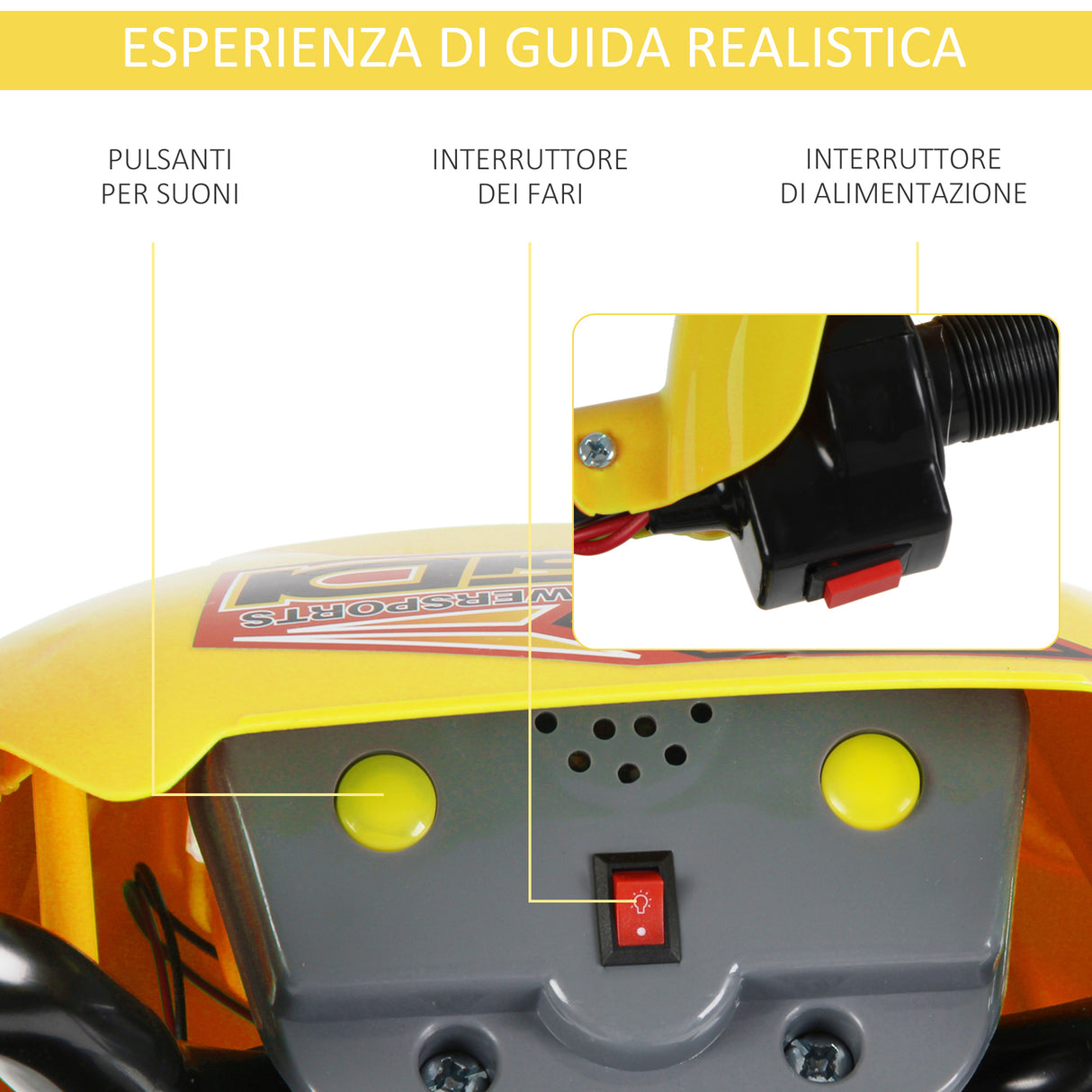 easycomfort easycomfort moto cross elettrica con rotelle giallo per bambini 3 anni e piu batteria 6v velocita 2 5kmh 102 x 53 x 66cm