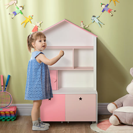 easycomfort easycomfort libreria scaffale portagiochi rosa per cameretta bimbi e ragazzi con 2 cassetti estraibili 80 x 34 x 130 cm