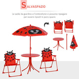 easycomfort easycomfort set tavolo da giardino con 2 sedie pieghevoli e ombrellone per bambini coccinella