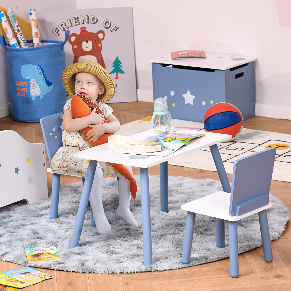 easycomfort easycomfort tavolo e sedie per bambini e bambine 2 4 anni in legno azzurro e bianco set 3 pezzi