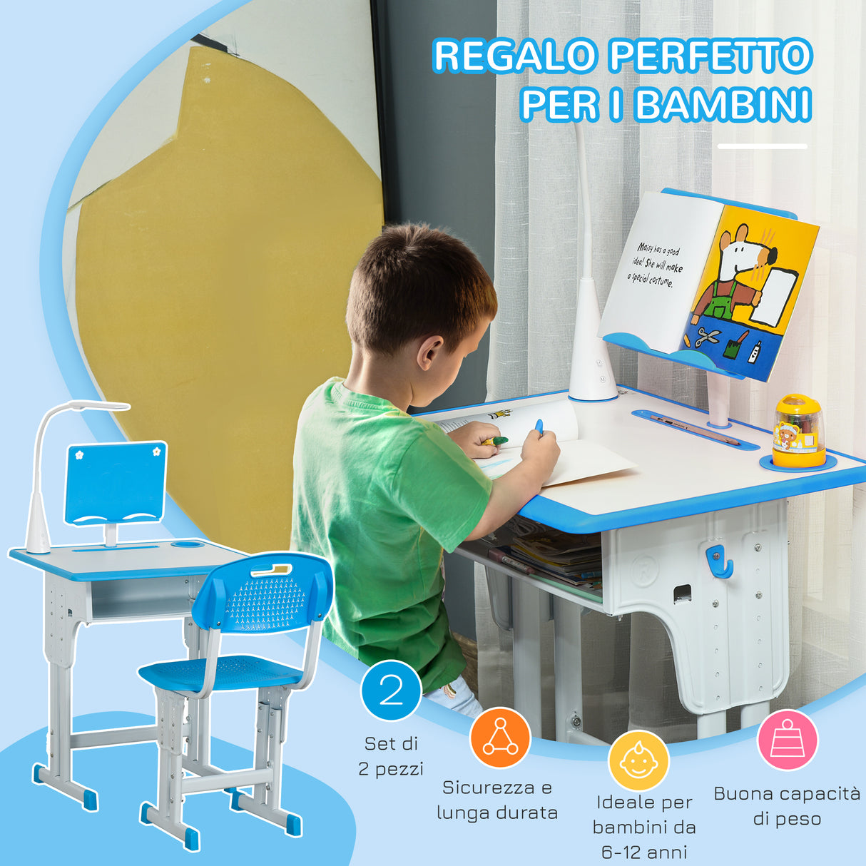 easycomfort easycomfort banco scuola con sedia ad altezza regolabile e luce per bambini 6 12 anni acciaio e mdf grigio