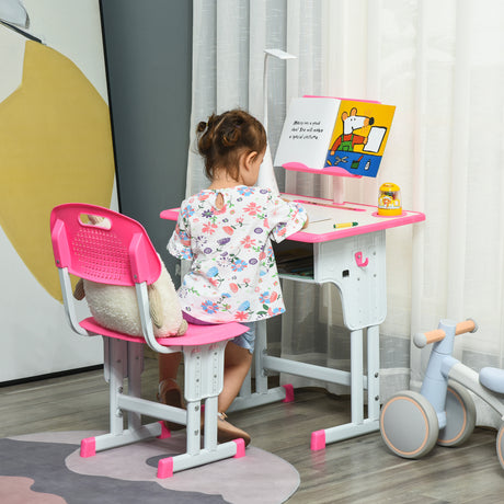 easycomfort easycomfort banco scuola con sedia per bambini 6 12 anni altezza regolabile lampada led leggio e portapenne acciaio e mdf rosa