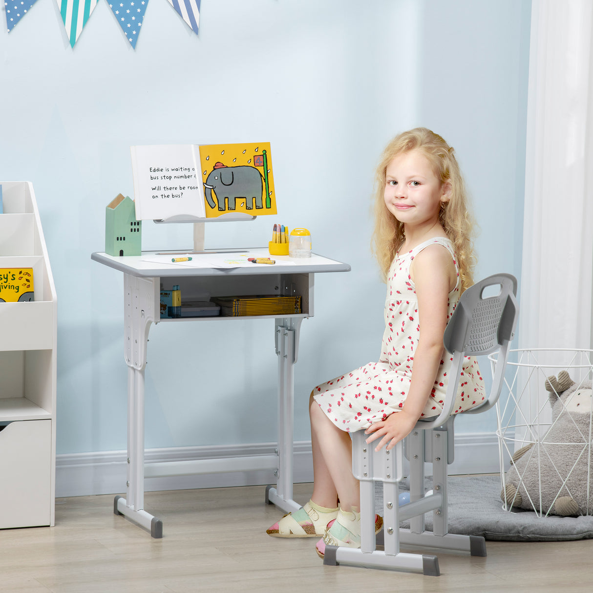 easycomfort easycomfort banco scuola con sedia ad altezza regolabile e luce per bambini 6 12 anni acciaio e mdf grigio