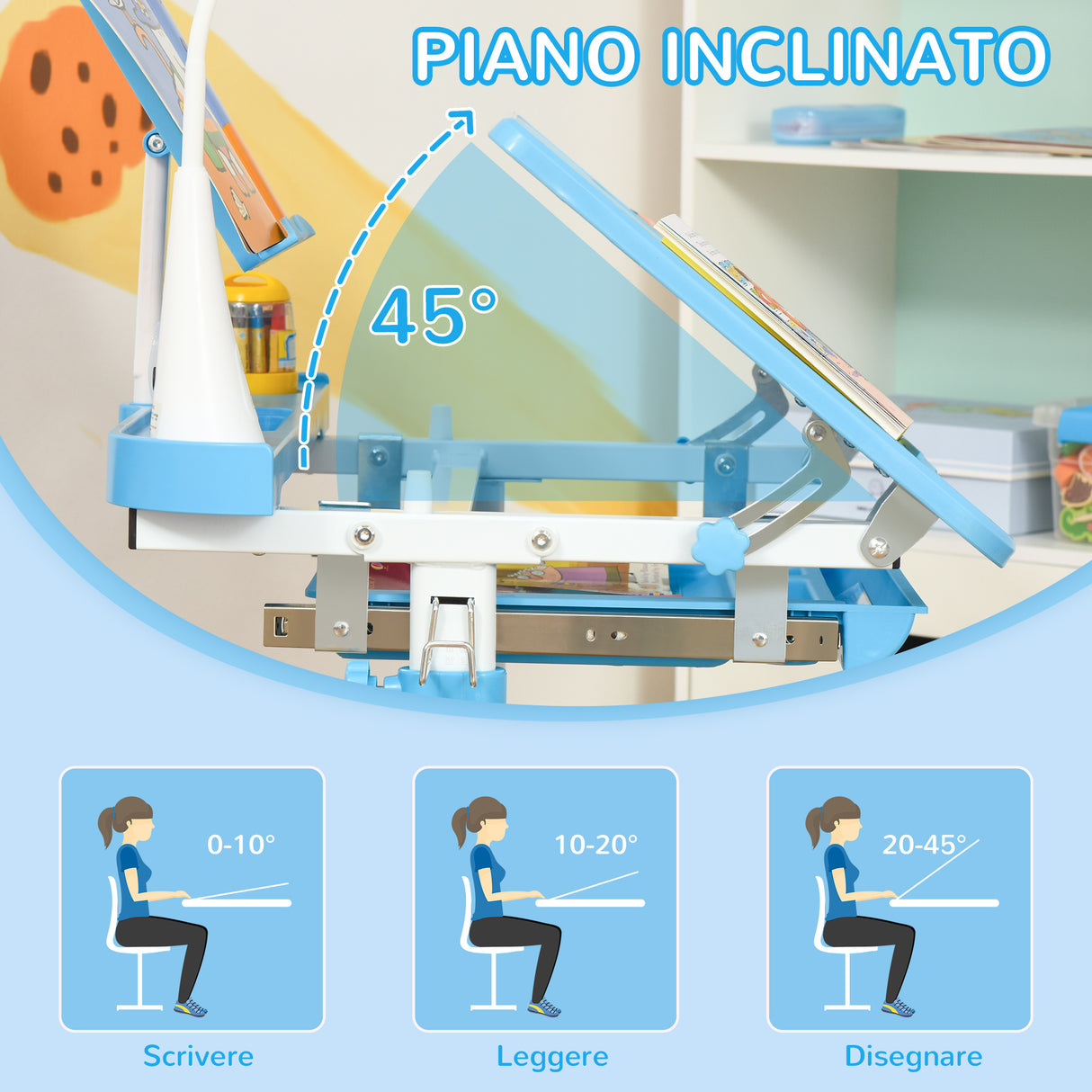 easycomfort easycomfort banco scuola con sedia per bambini 6 12 anni con altezza e inclinazione regolabile blu